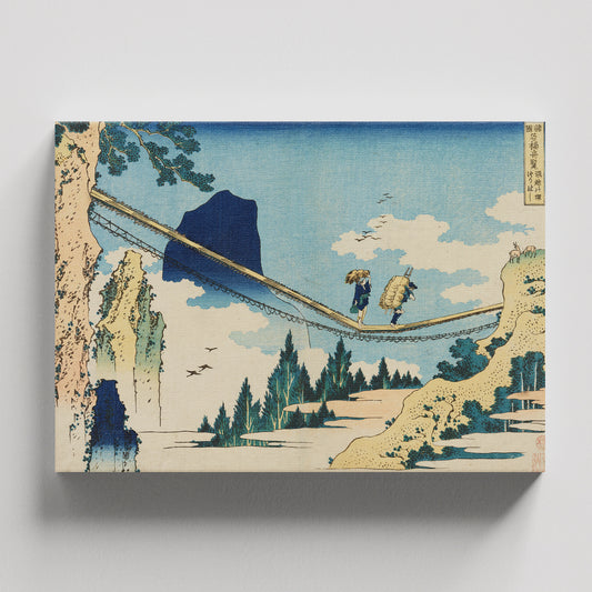 "El puente colgante en la frontera de las provincias de Hida y Etchu" de  Katsushika Hokusai